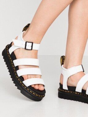 Dr Doc Martens BLAIRE Strappy Sandals White Leather Womens Size 6